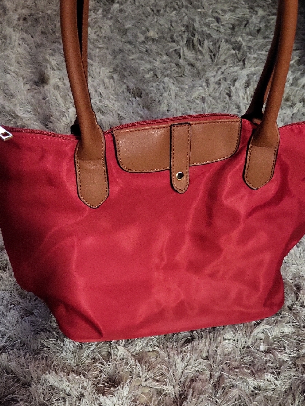 Women's Red Tote Bag with Brown Trim